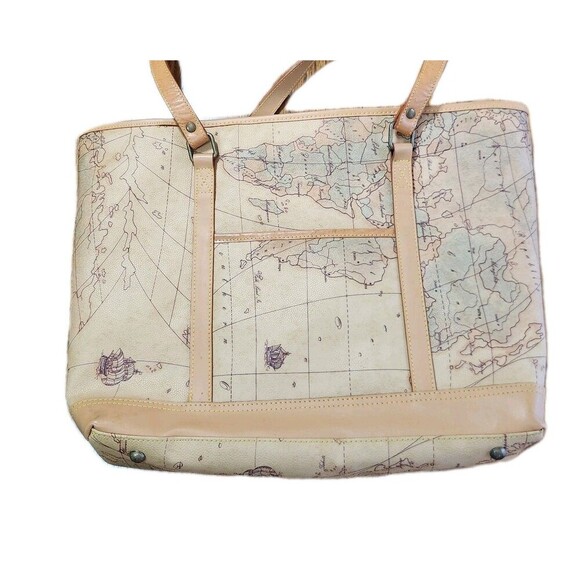 Allan Edward Leather World Map Begie Tote Bag Unique Map Design Shoulder Bag - Picture 12 of 16